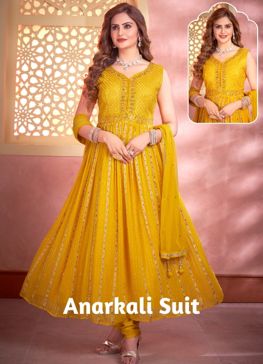 Indian Wedding Wear Salwar Suit - Floral Embroidered Yellow Salwar Suit –  Empress Clothing
